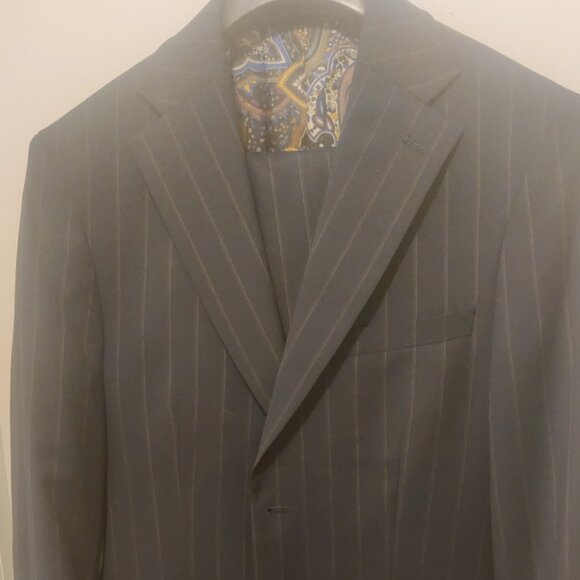 Tallia 36S 30*28.5 navy suit berry stripe wool blend slim fit soft tailoring - Picture 1 of 8